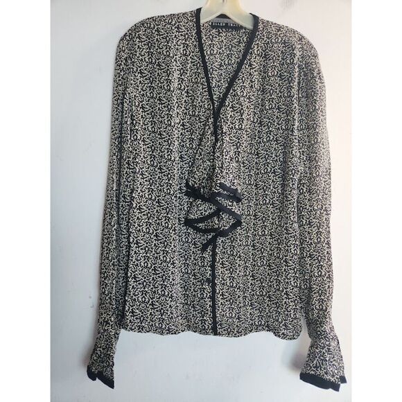 Linda Allard x Ellen Tracy Black w/Brown Floral 100% Silk Button Up Blouse sz 8 - Picture 1 of 8